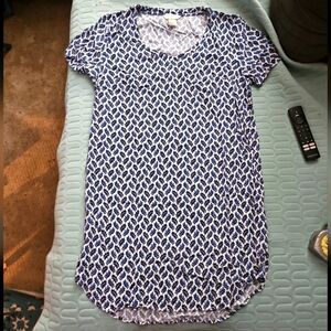 H&M L.O.G.G. blue & white leaf design long t shirt tunic Dress sz 6